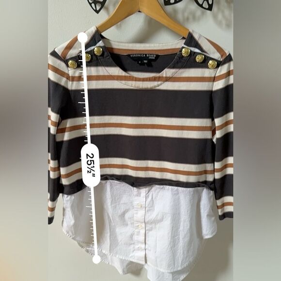 Veronica Beard Bertie Cotton Layered Top in Charcoal Multi M - Picture 10 of 14